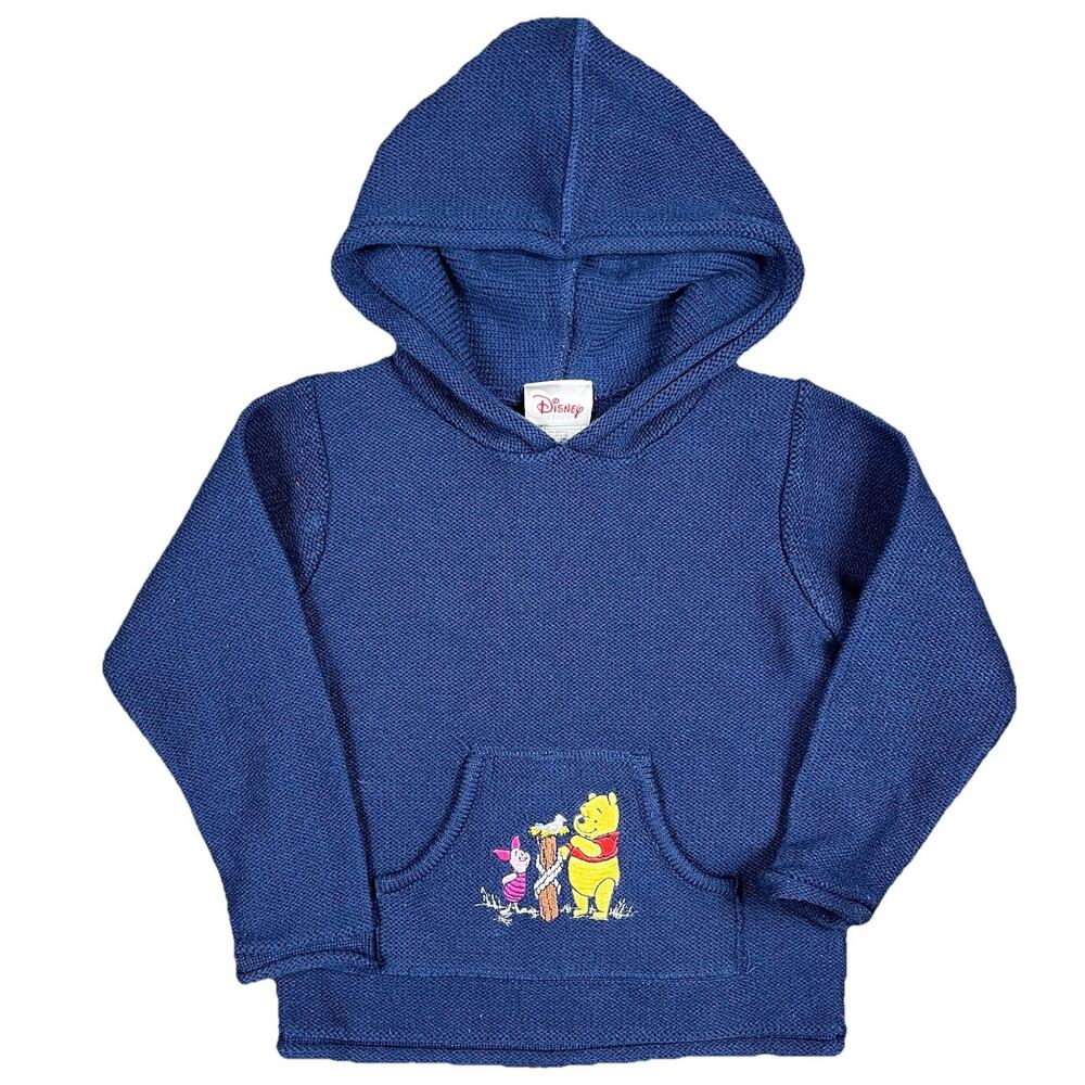 Vintage Disney Embroidered Winnie The Pooh Blue Knitted Sweater Hoodie‎ Kids 4/5